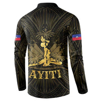 Men's button-up sweatshirt with dark base and gold back crest graphic