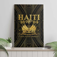 Haiti 1804 canvas wall art, gold "Haiti 1804" over dark palm and emblem design