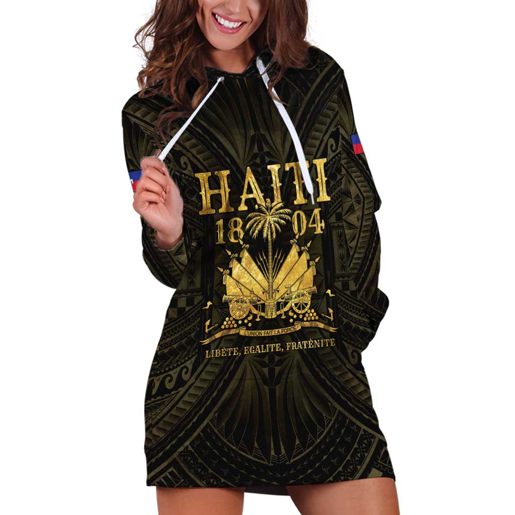 Haiti 1804 Hoodie Dress Polynesian Gold Neg Maron LT05 - Wonder Print Shop