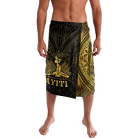 Men's patterned lavalava sarong with black and gold tribal print front