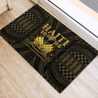 Rubber doormat with centered gold Haiti 1804 emblem on dark green patterned background