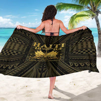 Haiti 1804 sarong wrap, dark olive with gold center emblem and patterned stripes