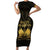 Haiti 1804 Short Sleeve Bodycon Dress Polynesian Gold Neg Maron LT05 - Wonder Print Shop