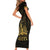 Haiti 1804 Short Sleeve Bodycon Dress Polynesian Gold Neg Maron LT05 - Wonder Print Shop