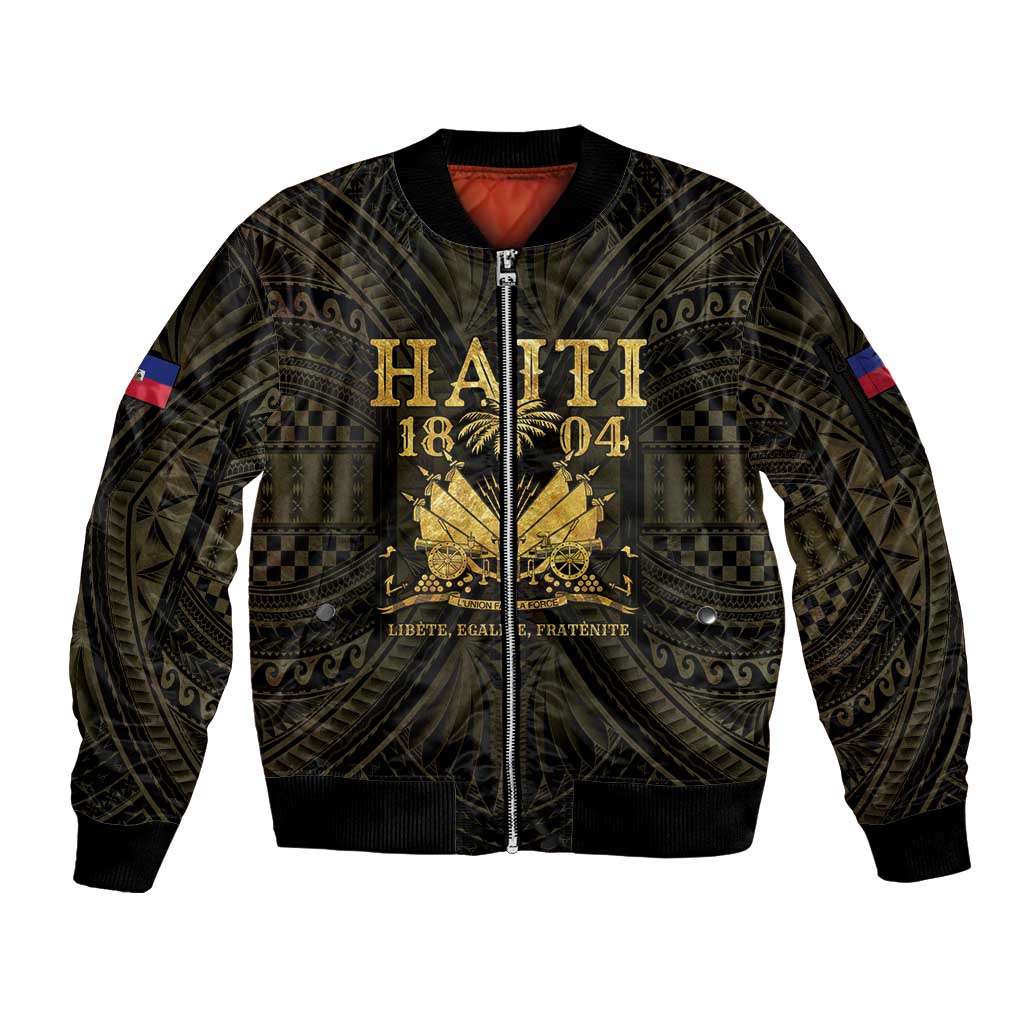 Haiti 1804 Sleeve Zip Bomber Jacket Polynesian Gold Neg Maron LT05 - Wonder Print Shop