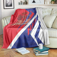 Haiti flag blanket with coat of arms, red white and blue panel design