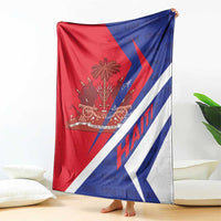 Haiti flag blanket with coat of arms, red white blue with diagonal stripe motif