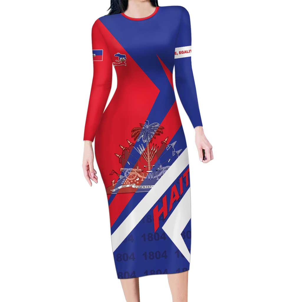 Personalised Haiti 1804 Long Sleeve Bodycon Dress Coat Of Arms Simple Style LT05 - Wonder Print Shop