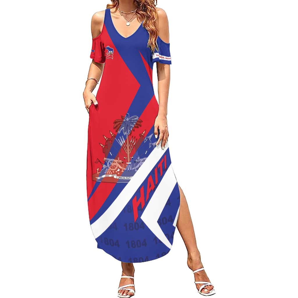 Personalised Haiti 1804 Summer Maxi Dress Coat Of Arms Simple Style LT05 - Wonder Print Shop