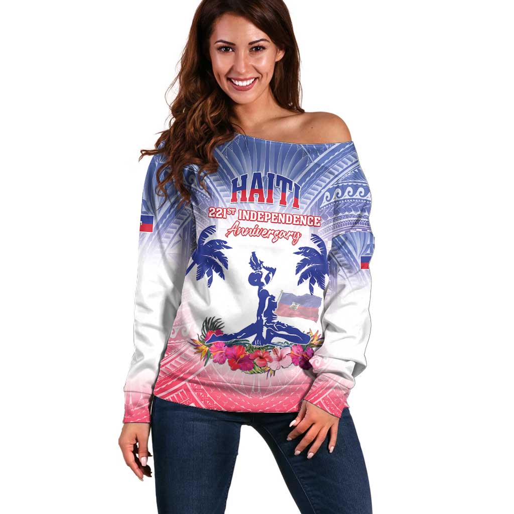 Personalised Haiti Independence Day Off Shoulder Sweater Neg Maron Polynesian Style LT05