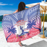 Independence Day sarong with white, blue, and pink palm and checkered print