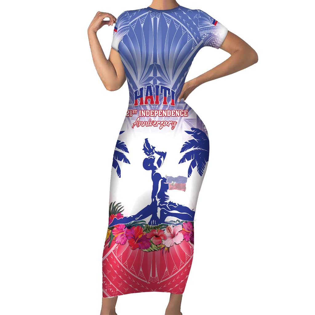 Personalised Haiti Independence Day Short Sleeve Bodycon Dress Neg Maron Polynesian Style LT05 - Wonder Print Shop