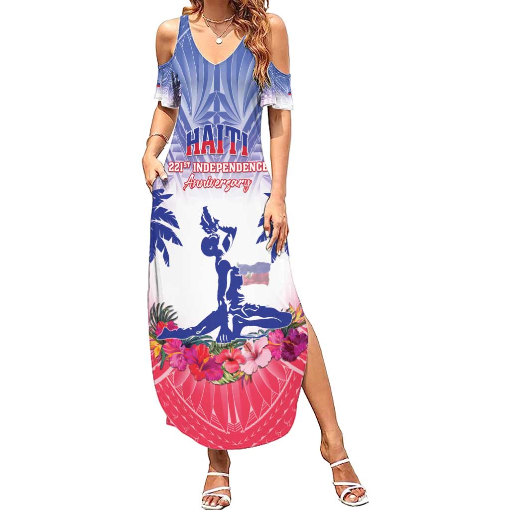 Personalised Haiti Independence Day Summer Maxi Dress Neg Maron Polynesian Style LT05 - Wonder Print Shop