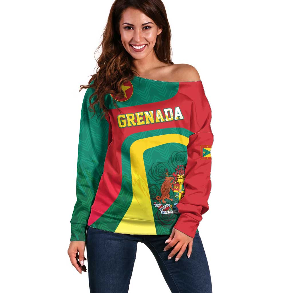 Personalised Grenada Off Shoulder Sweater Coat Of Arms Unique Style