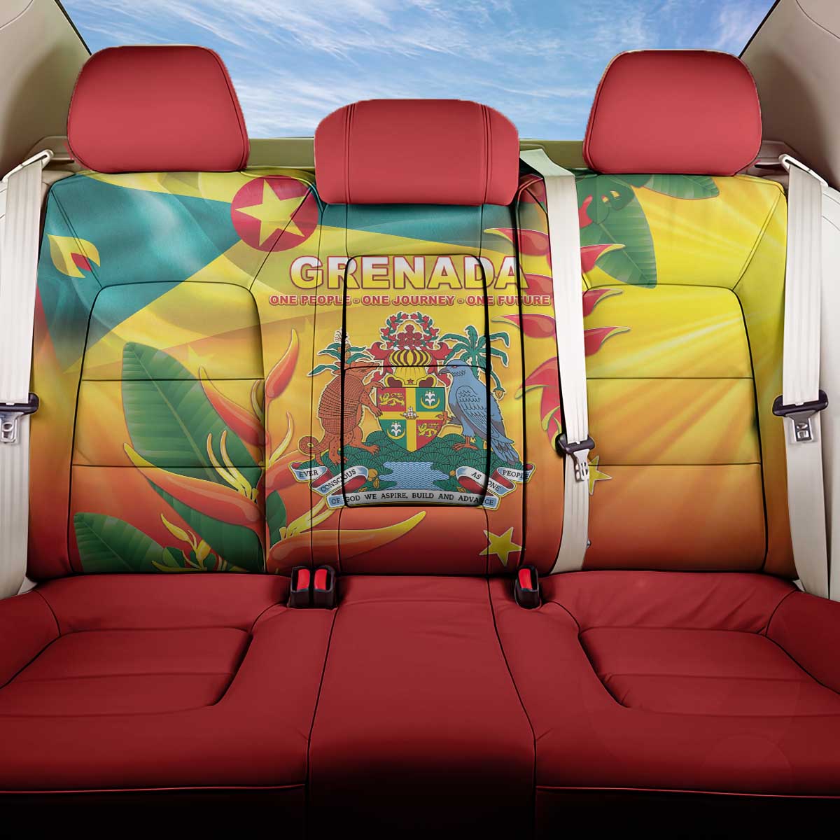 Grenada Back Car Seat Cover Gwenad Flag With Heliconia Lobster Claws