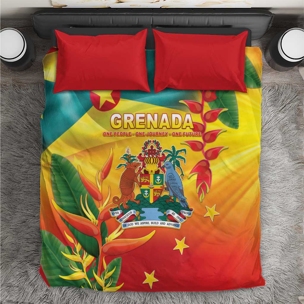 Grenada Bedding Set Gwenad Flag With Heliconia Lobster Claws