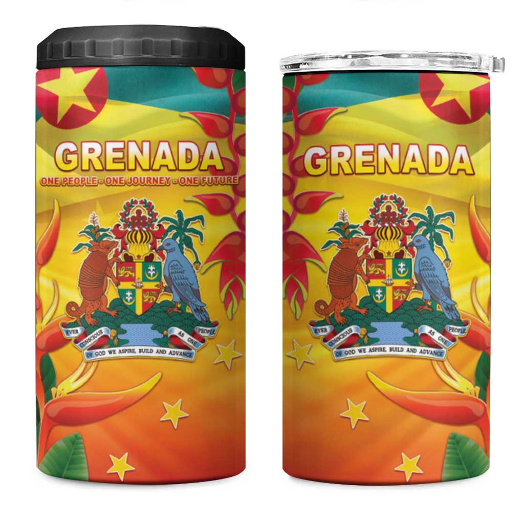 Grenada 4 in 1 Can Cooler Tumbler Gwenad Flag With Heliconia Lobster Claws