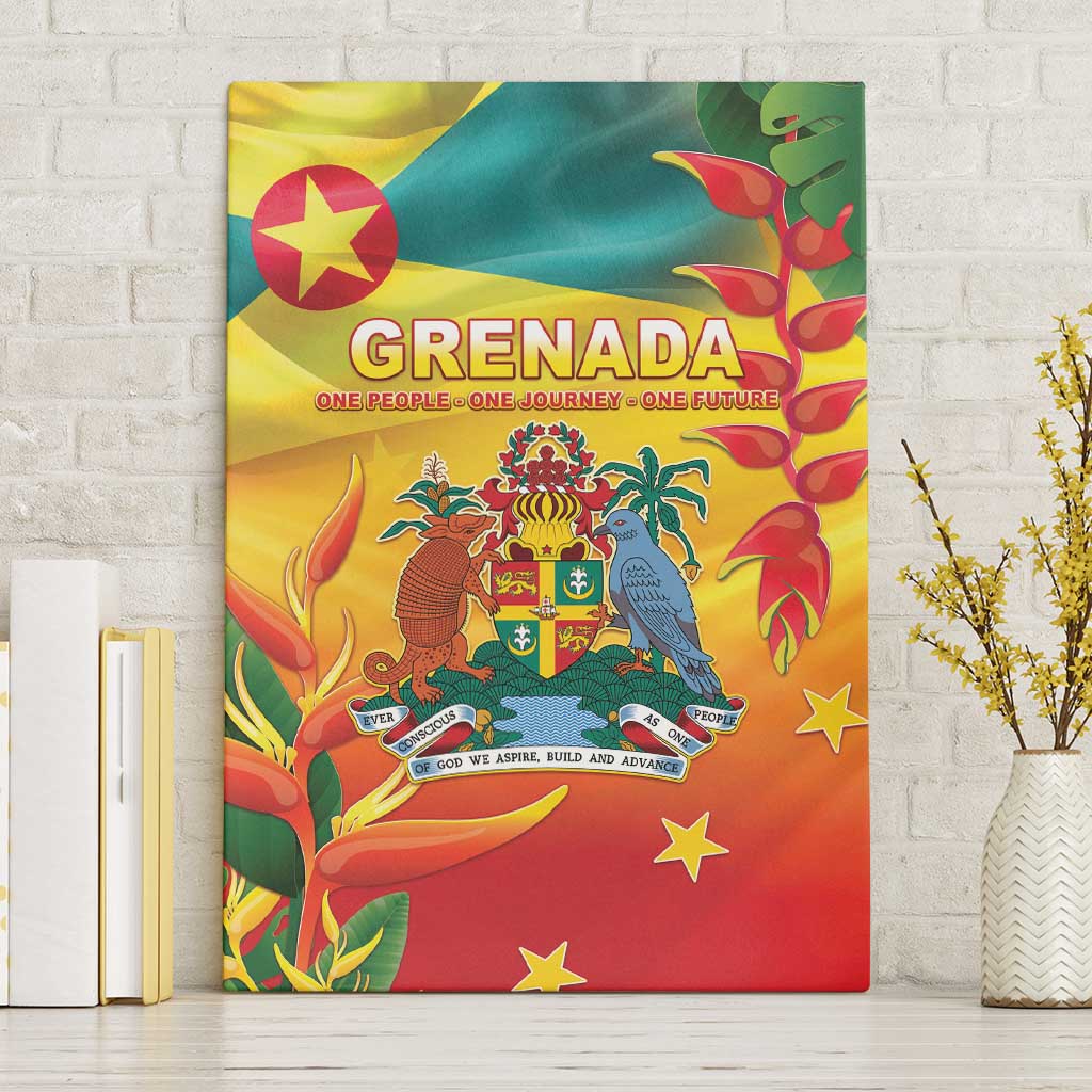 Grenada Canvas Wall Art Gwenad Flag With Heliconia Lobster Claws