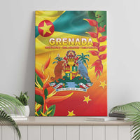 Canvas wall art print featuring the Grenada flag with coat of arms, birds, plants, and stars