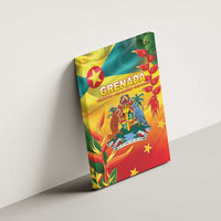 Wall-mounted canvas wall art with Grenada flag design and tropical illustrations with stars