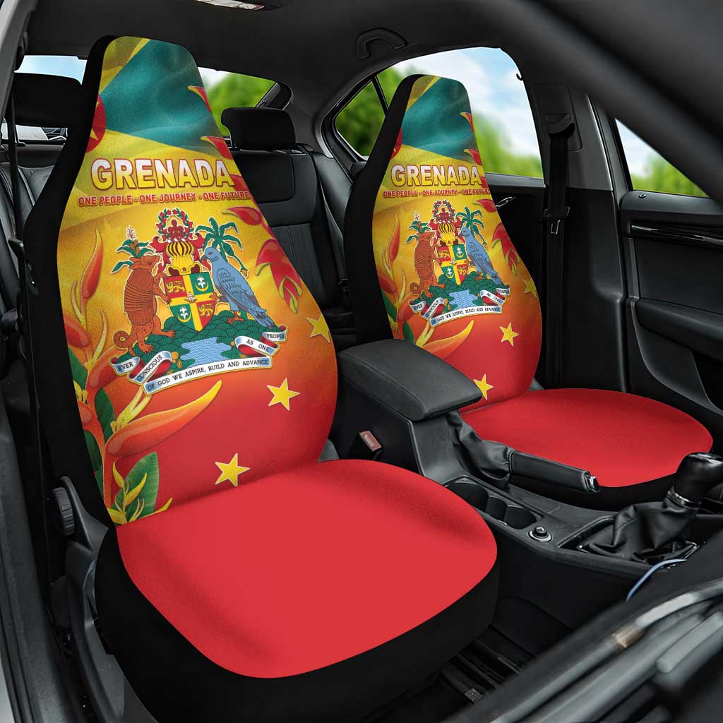 Grenada Car Seat Cover Gwenad Flag With Heliconia Lobster Claws