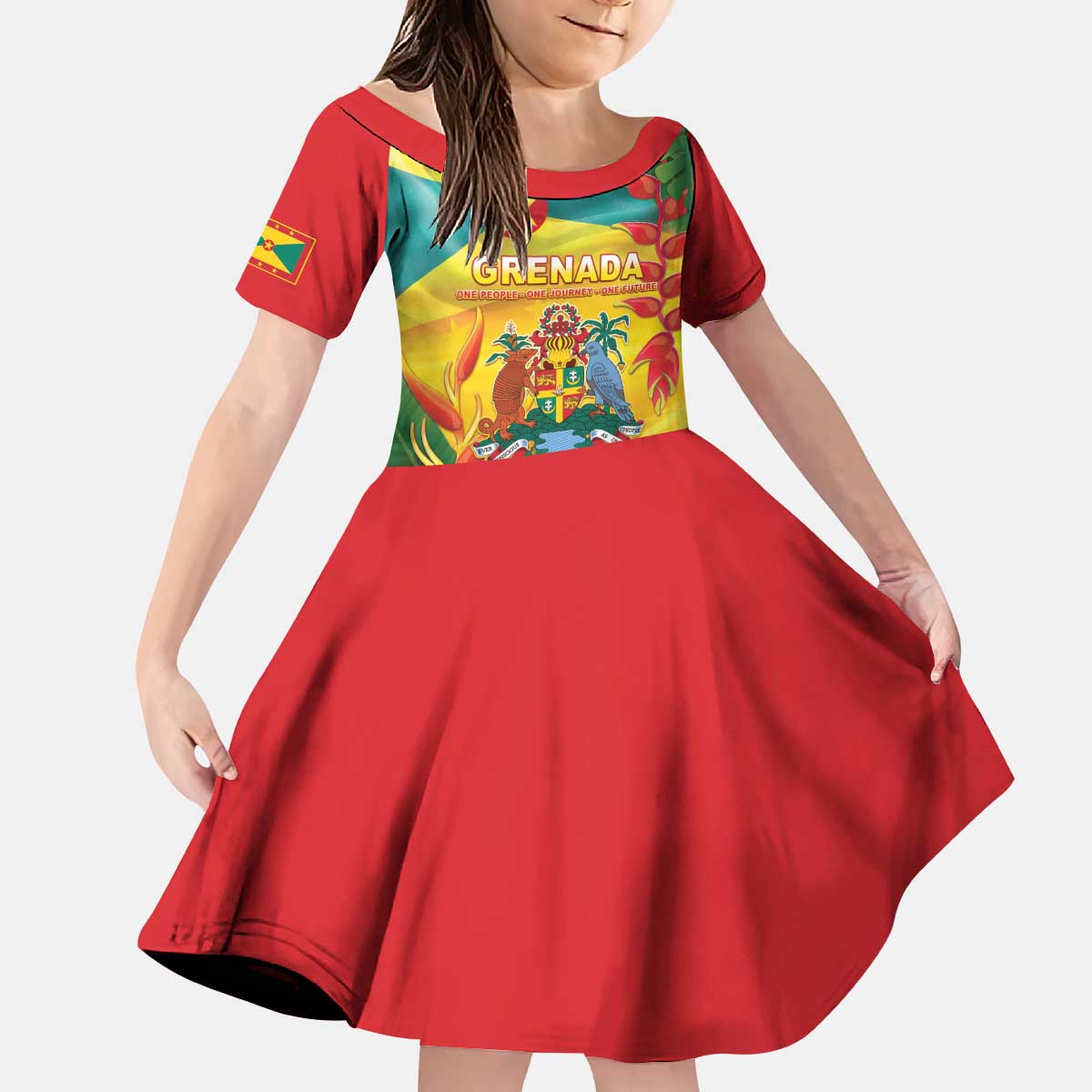 Grenada Kid Short Sleeve Dress Gwenad Flag With Heliconia Lobster Claws