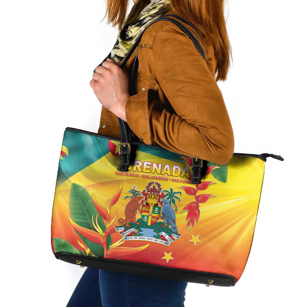 Grenada Leather Tote Bag Gwenad Flag With Heliconia Lobster Claws