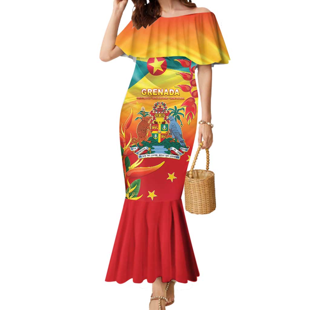 Grenada Mermaid Dress Gwenad Flag With Heliconia Lobster Claws