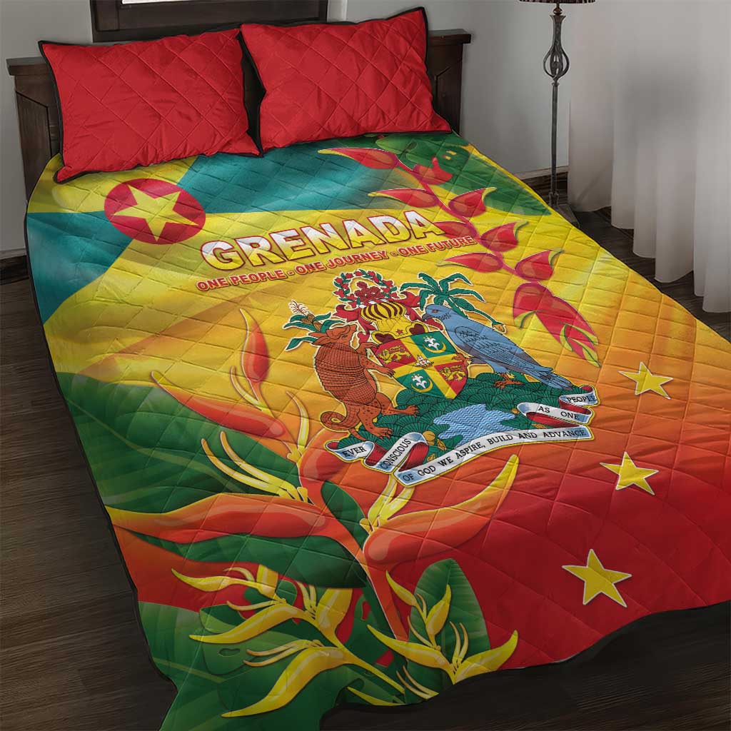 Grenada Quilt Bed Set Gwenad Flag With Heliconia Lobster Claws