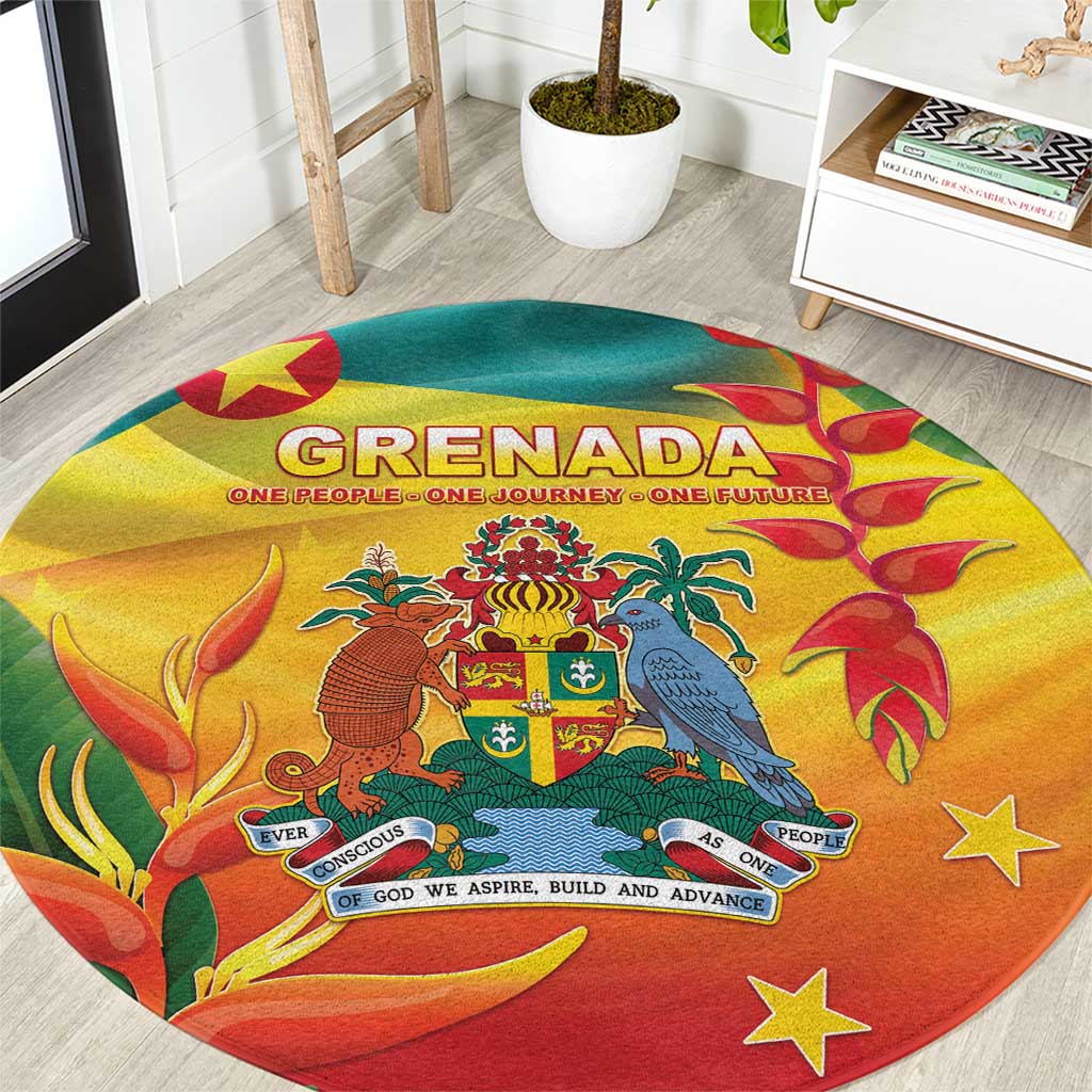 Grenada Round Carpet Gwenad Flag With Heliconia Lobster Claws