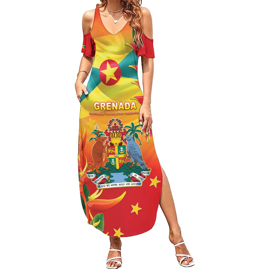 Grenada Summer Maxi Dress Gwenad Flag With Heliconia Lobster Claws