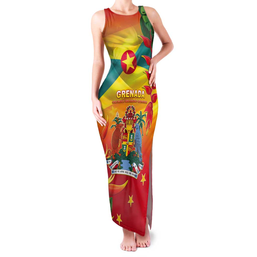 Grenada Tank Maxi Dress Gwenad Flag With Heliconia Lobster Claws