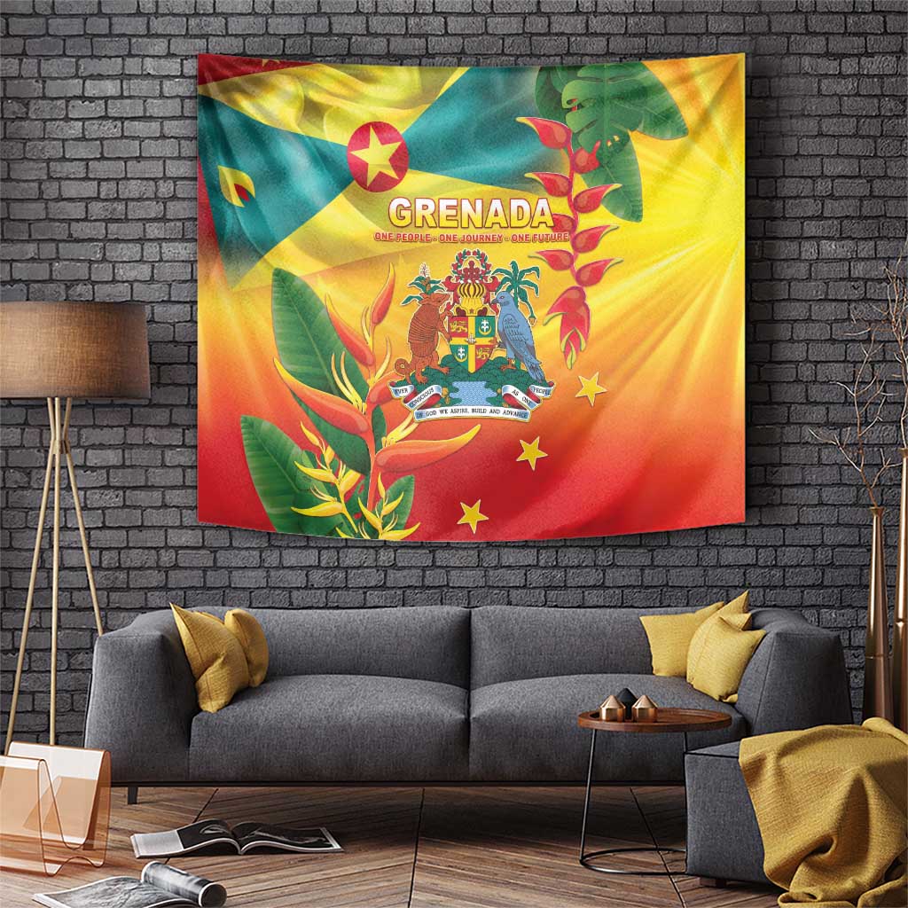 Grenada Tapestry Gwenad Flag With Heliconia Lobster Claws