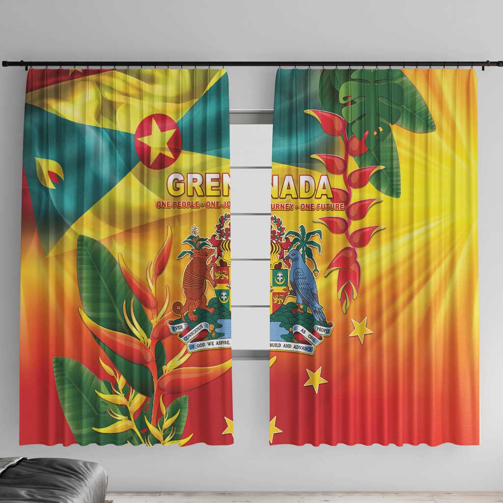 Grenada Window Curtain Gwenad Flag With Heliconia Lobster Claws