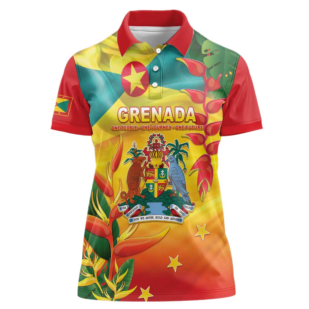 Grenada Women Polo Shirt Gwenad Flag With Heliconia Lobster Claws