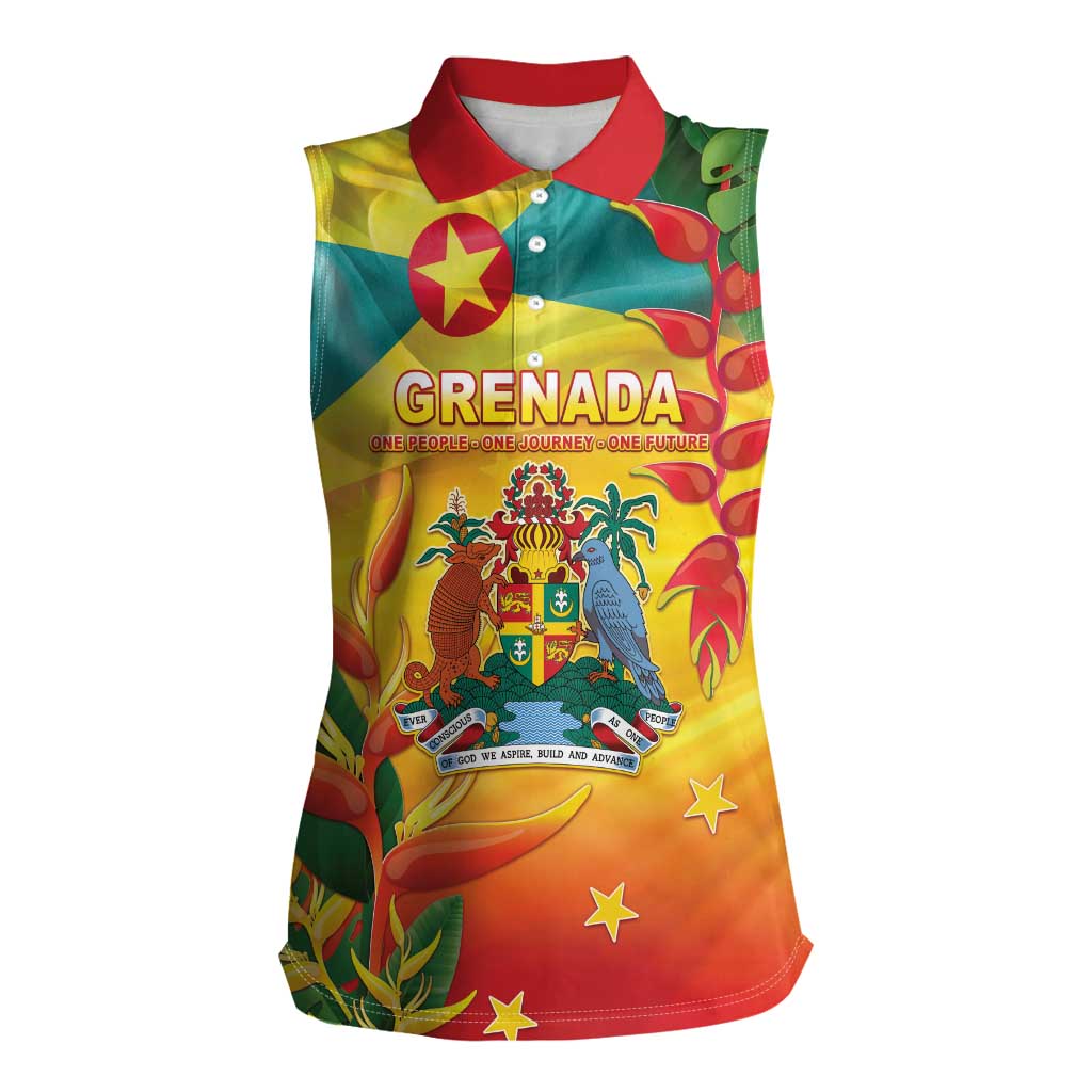 Grenada Women Sleeveless Polo Shirt Gwenad Flag With Heliconia Lobster Claws