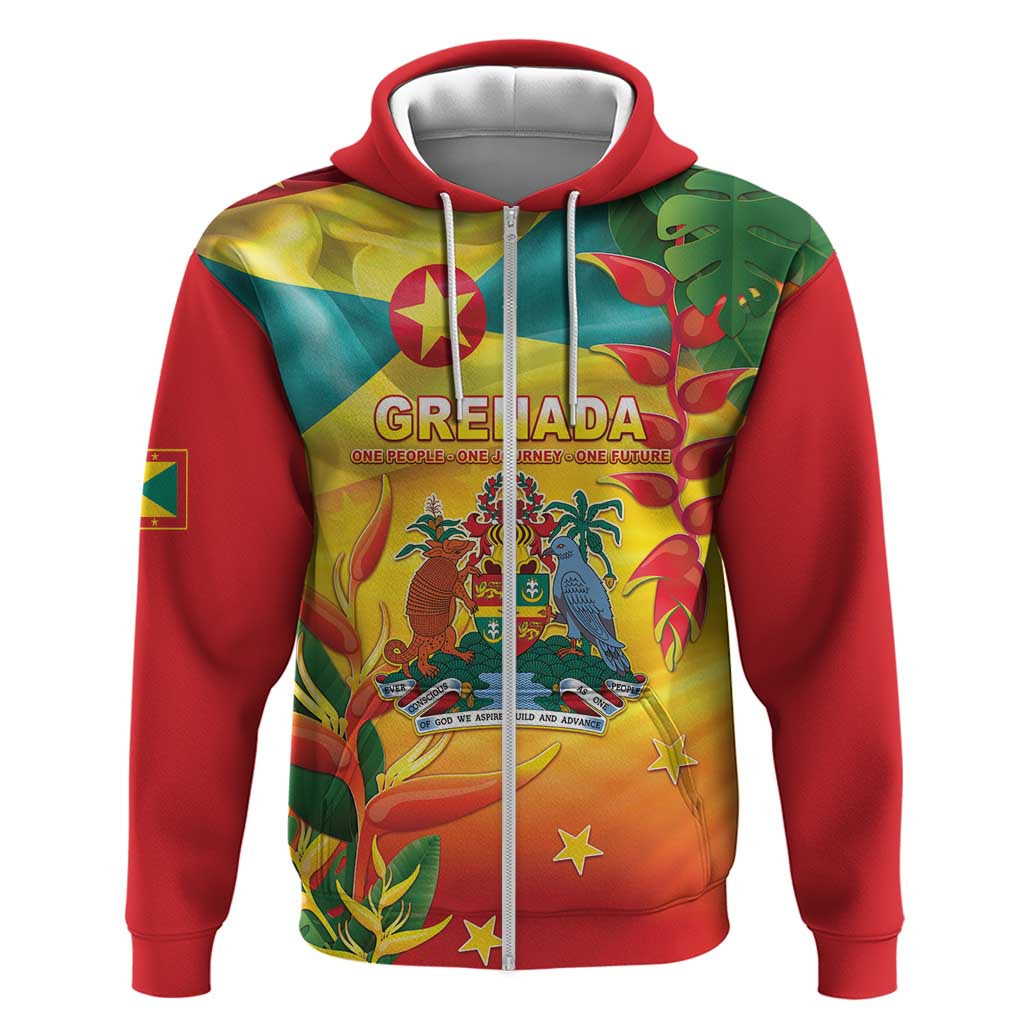 Grenada Zip Hoodie Gwenad Flag With Heliconia Lobster Claws