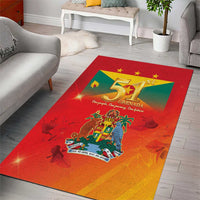 Red and orange Grenada 51st Independence Day area rug featuring large “51” and crest