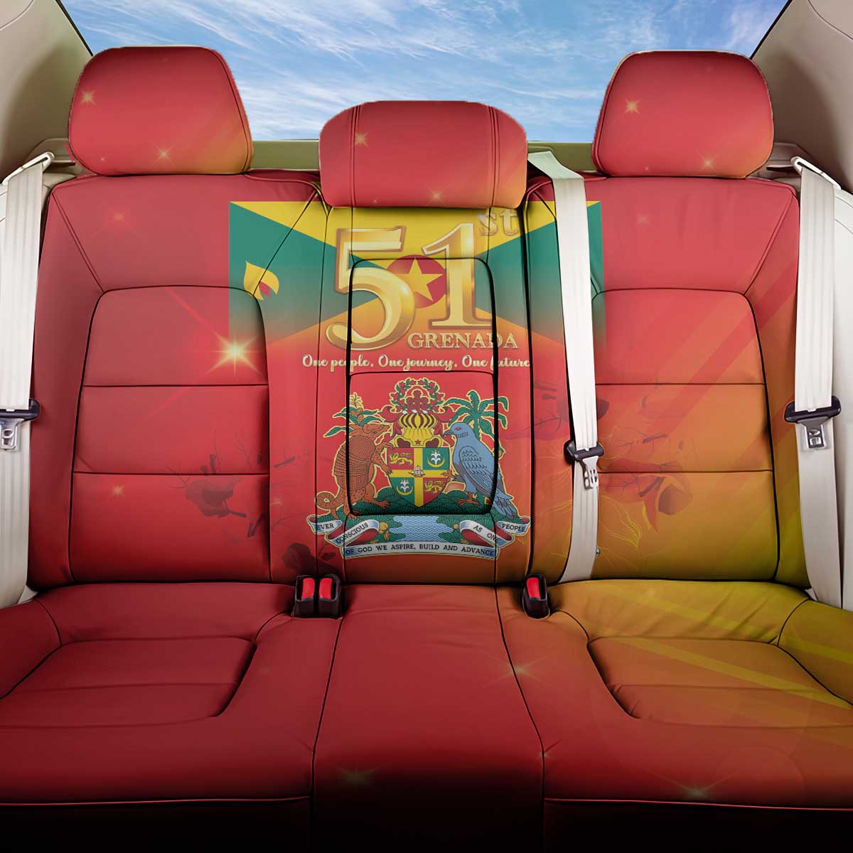 Happy 51st Independence Day Grenada Back Car Seat Cover One People One Journey One Future