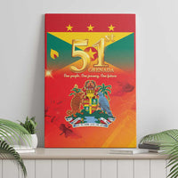 Red canvas wall art with “51st Grenada” text, stars, and coat-of-arms illustration