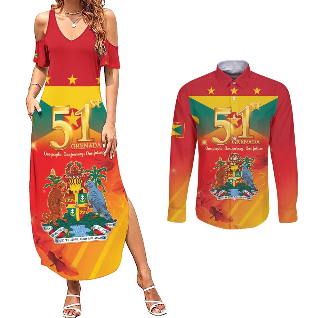 Happy 51st Independence Day Grenada Couples Matching Summer Maxi Dress and Long Sleeve Button Shirt One People One Journey One Future