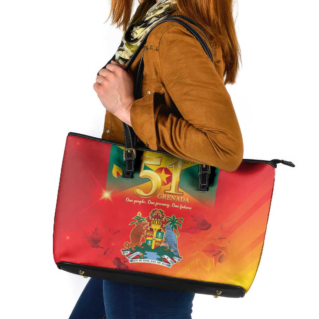 Happy 51st Independence Day Grenada Leather Tote Bag One People One Journey One Future