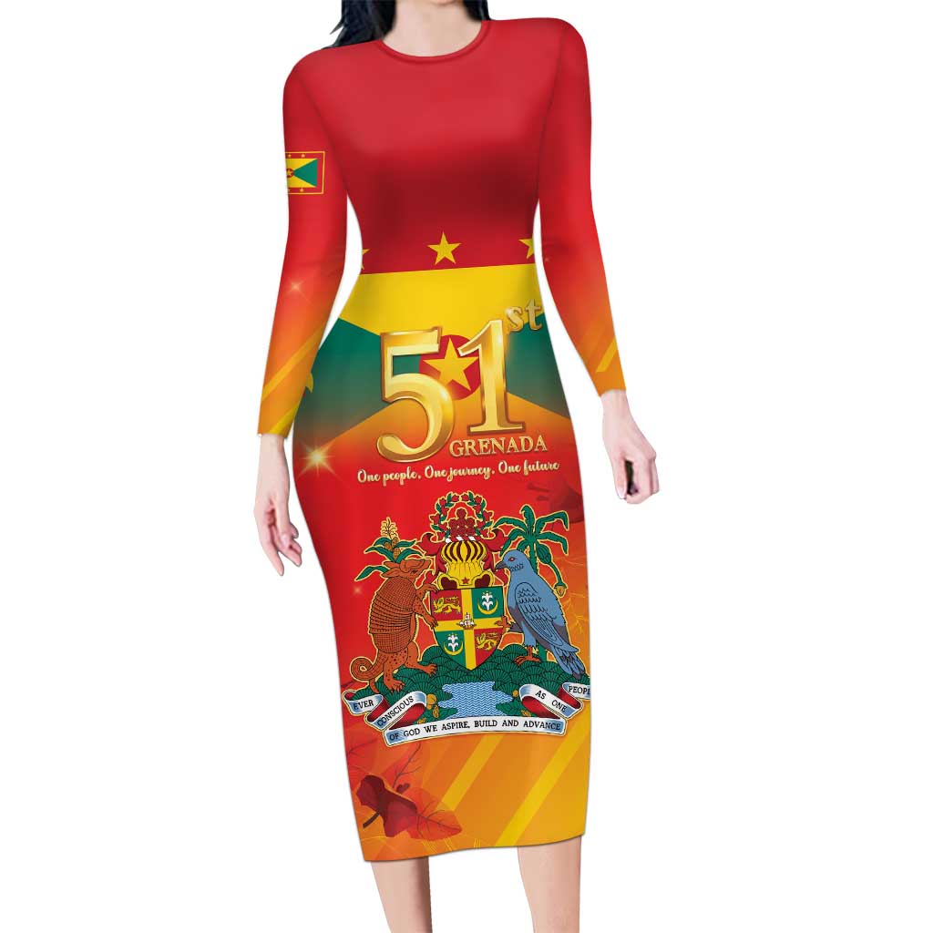 Happy 51st Independence Day Grenada Long Sleeve Bodycon Dress One People One Journey One Future