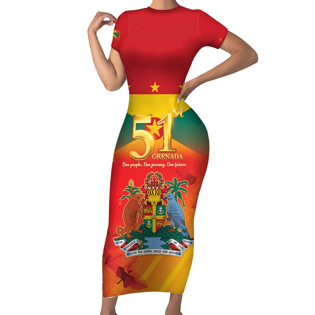 Happy 51st Independence Day Grenada Short Sleeve Bodycon Dress One People One Journey One Future