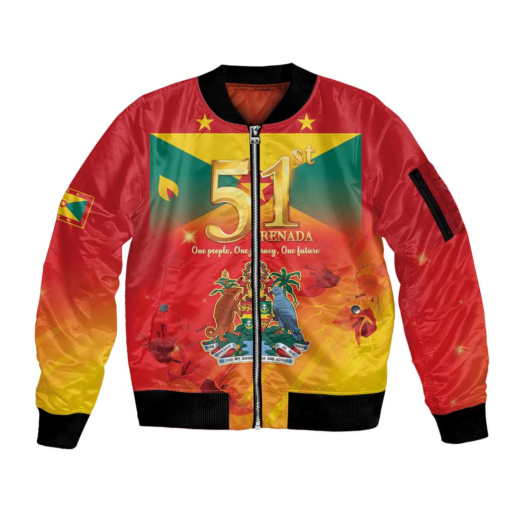 Happy 51st Independence Day Grenada Sleeve Zip Bomber Jacket One People One Journey One Future