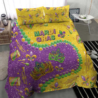 Mardi Gras glitter bedding set with purple, gold, and green Mardi Gras motifs and two pillows