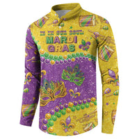 Mardi Gras long-sleeve sweatshirt with Mardi Gras text, masks and beads