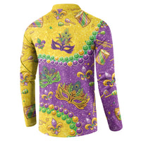 Multicolor Mardi Gras graphic long-sleeve sweatshirt with masks, beads and instruments