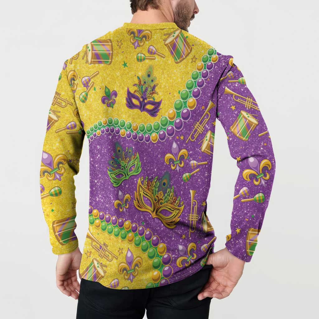 Multicolor Mardi Gras graphic long-sleeve sweatshirt with Mardi Gras mask art