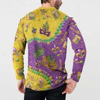 Multicolor Mardi Gras graphic long-sleeve sweatshirt with Mardi Gras mask art